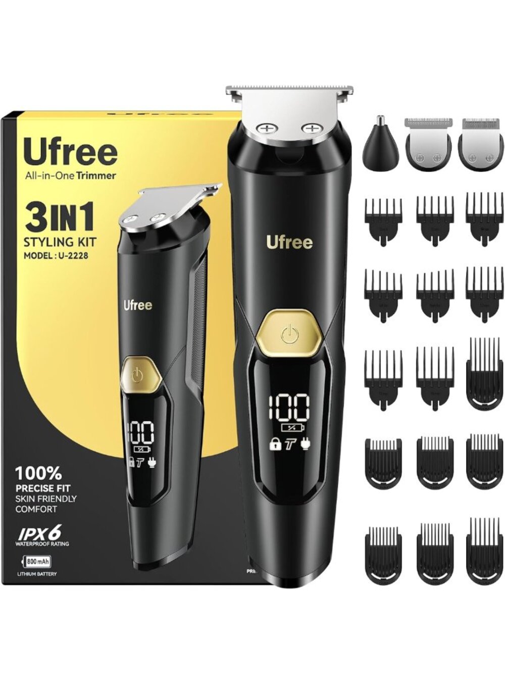 3-in-1 Waterproof Beard Trimmer for Men | Electric Razor, USB-C Charge, LED
